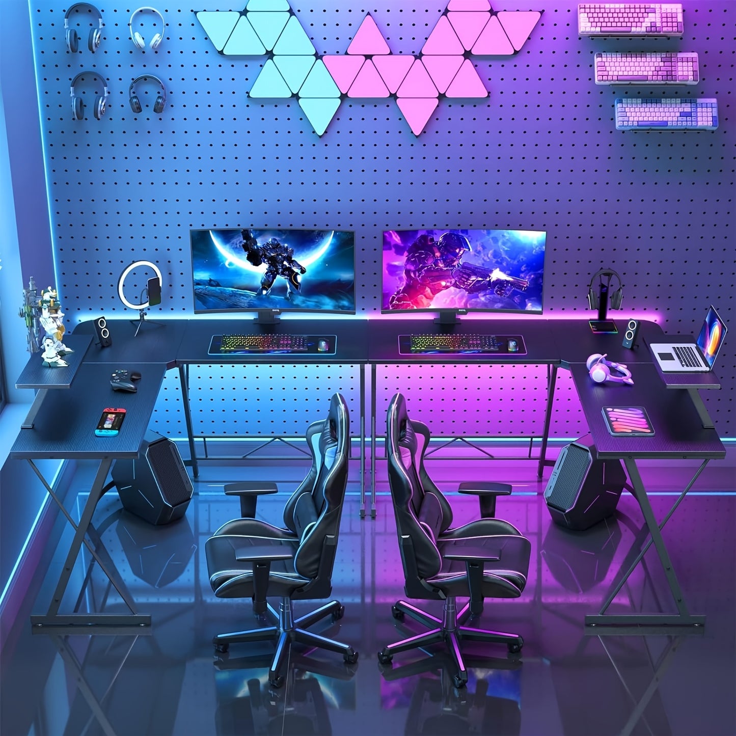 Multifunctional L Shaped Desk With Metal Frame For Gaming