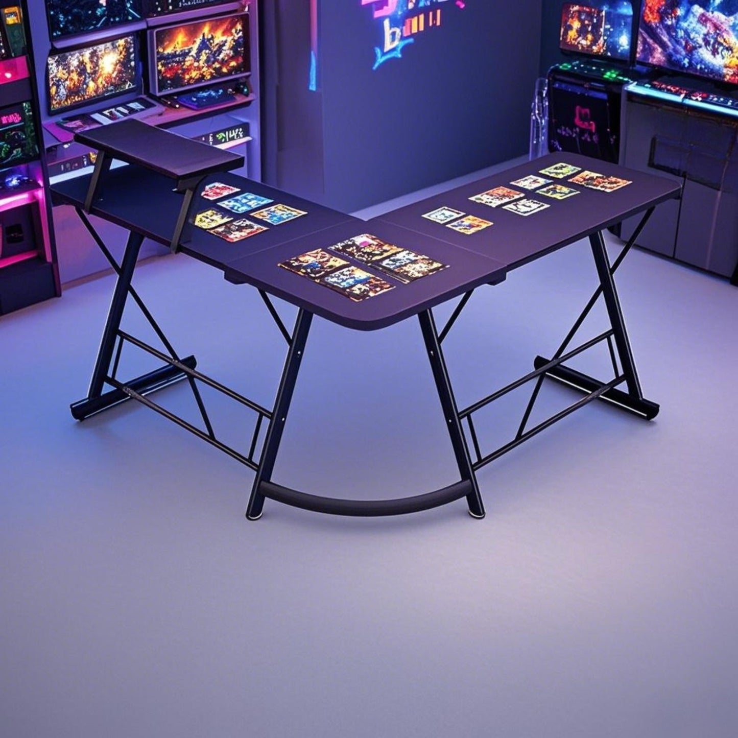 Multifunctional L Shaped Desk With Metal Frame For Gaming