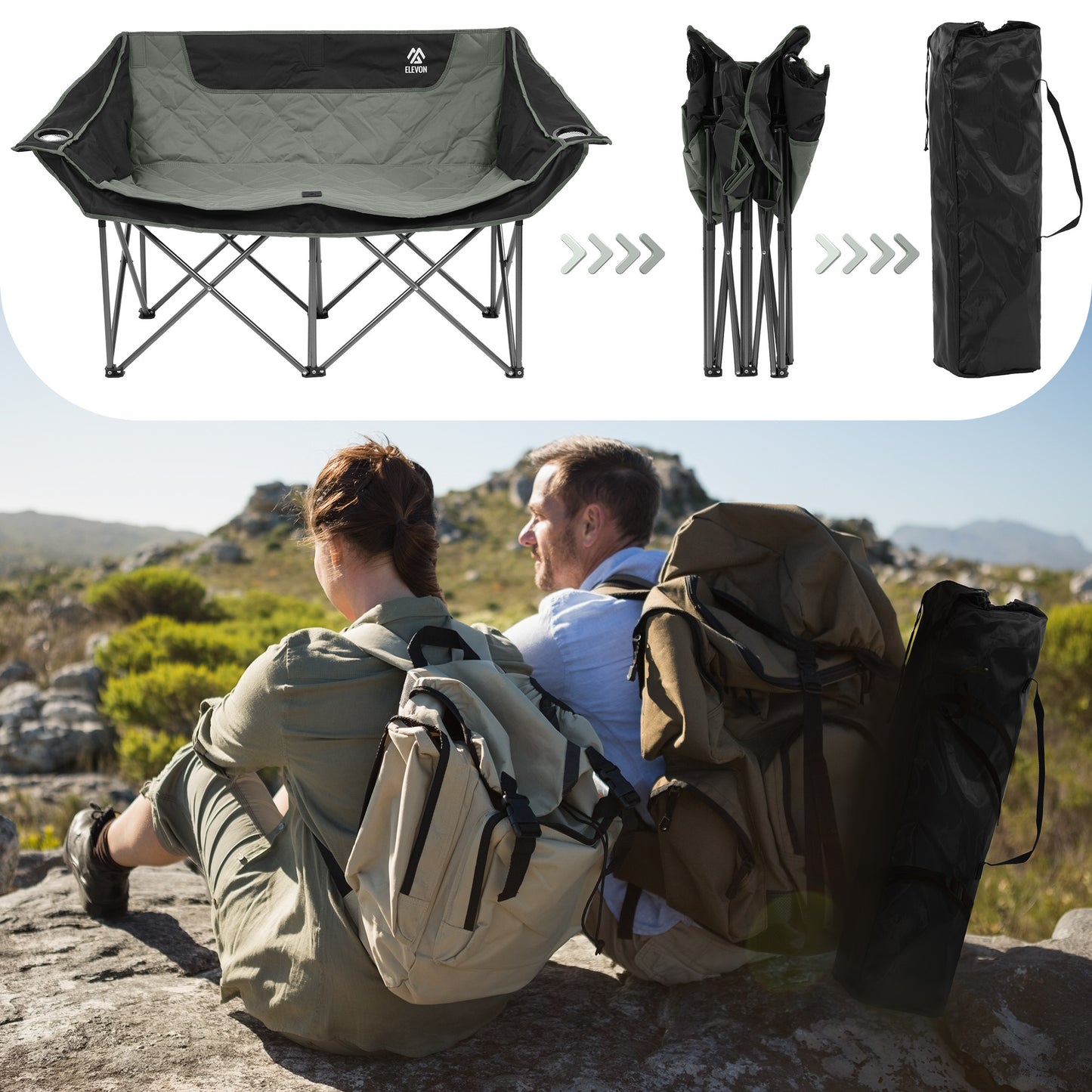 FITVIDS 2-Person Oversized Camping Chair with Cup Holders