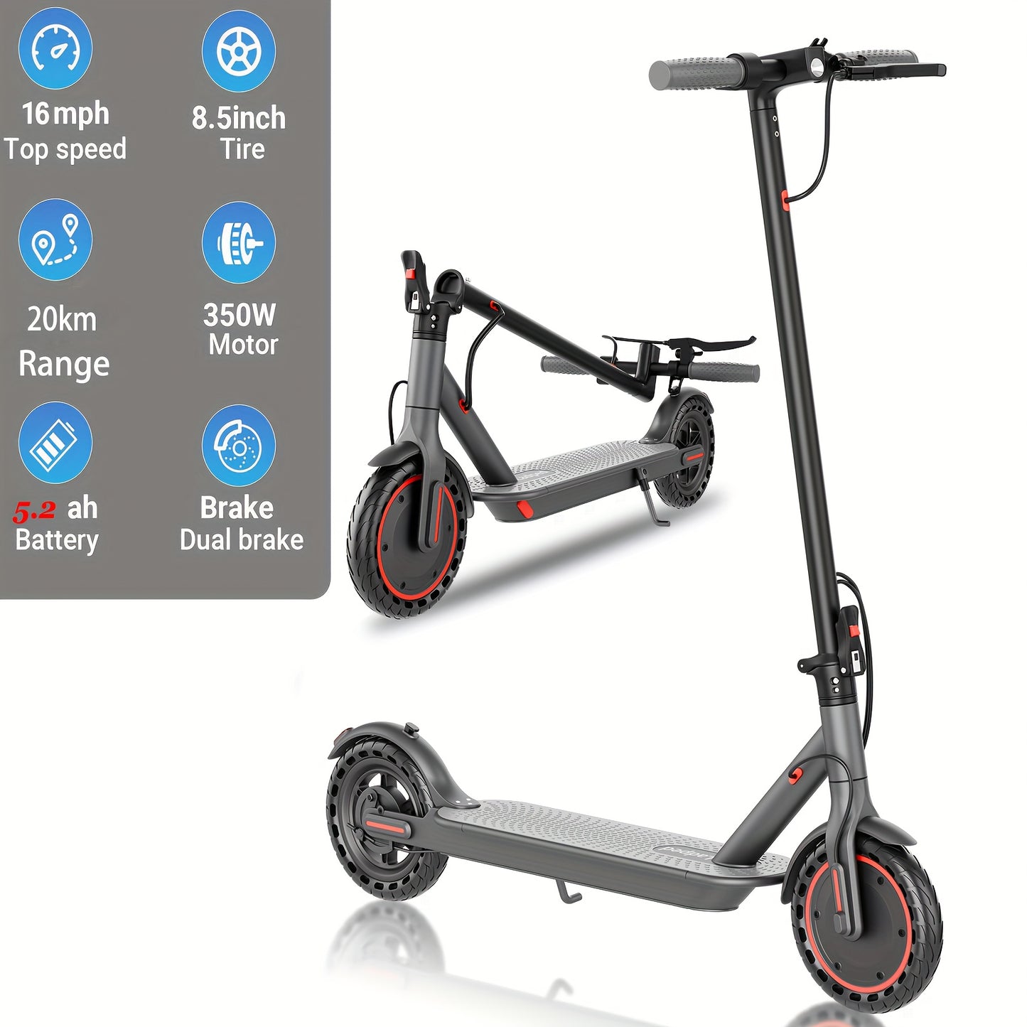 LADPED Electric Scooter 350W 500W Motor Foldable Long Range Battery
