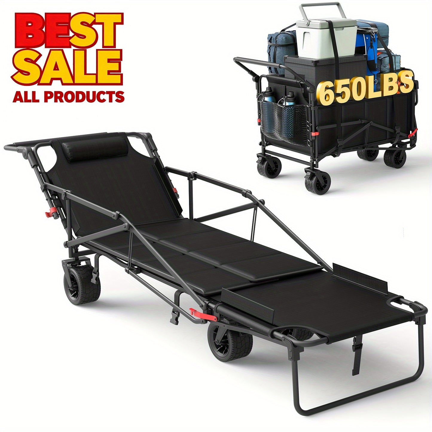 Leveleve 2 In 1 Folding Wagon and Convertible Beach Chair All Terrain