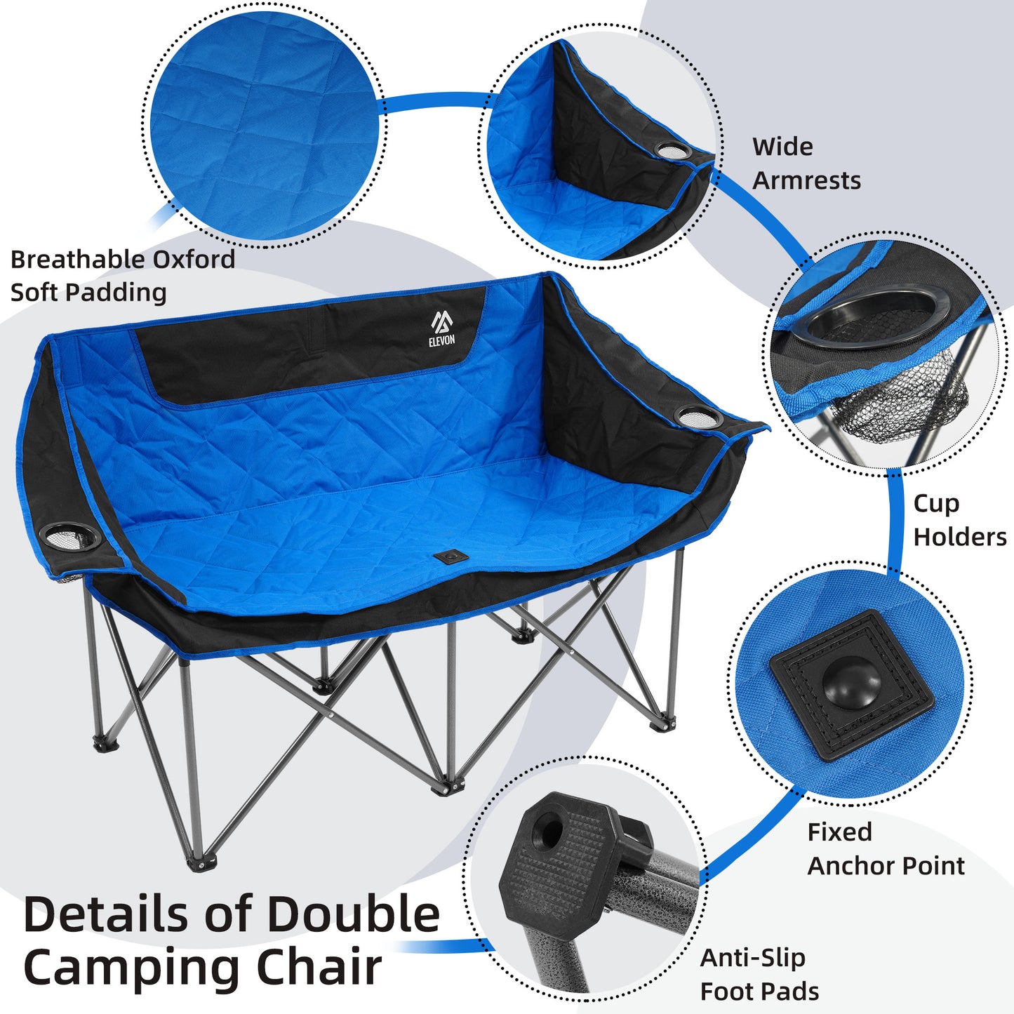 FITVIDS 2-Person Oversized Camping Chair with Cup Holders